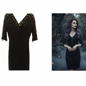 Nina PIU Lace Whimsigoth Dream Dress Gothic Romance Dark Coquette Black Lace M